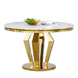 Maotifeys White Marble Dining Table for 4-6, Luxury 45" Round Faux Marble Kitchen Table for 4 Modern Circle Dining Room Tables with Diamond Gold Stainless Steel Base