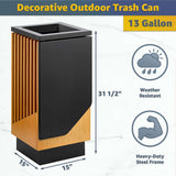 Zedfire 13 Gallon Commercial Outdoor Trash Can - Square Decorative Waste Bin with Steel & Wood