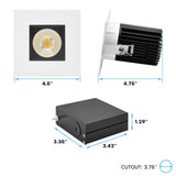 LUXRITE 4 Inch Recessed Light, Regressed Canless LED Spotlight, 5CCT 2700K-5000K, CRI90, 22W, 1700 Lumens, 38º, Interchangeable Square Black & White Baffle Trim, Dimmable, IC & Wet Rated (4 Pack)