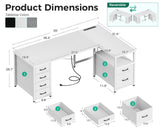 Coleshome L Shaped Computer Desk with 6 Drawers & Power Outlet, 55 Inch Corner Desk