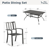 PHI VILLA 7 Pcs Outdoor Dining Set for 6, 60” Rectangular Metal Table
