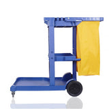 This Commercial Janitorial Cleaning Cart on Wheels - with 3-Shelf Storage Vinyl Bag Heavy-Duty Housekeeping Cart Blue