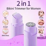 Bikini Trimmer for Women - 2 in 1 Women Electric Razor, Rechargeable Body Hair Trimmer and Facial Hair Remover, IPX7 Waterproof Wet & Dry Use Womens Electric Shaver for Bikini Underarm