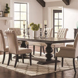BOWERY HILL Extendable Dining Table, 30" H x 94.75"-122.75" L x 42" W, Hardwood Construction, Antique Noir Finish, Trestle Base, Traditional Style, Seats 10, Ideal for Formal Dining Room