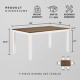 Lexicon Dining Table Set for 6 with Chairs, Wood 7 Piece Farmhouse Dining Room Table and Chairs Set of 6