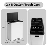 GAOMON Kitchen Dual Trash Can and Recycling Bin, 2 x 8 Gallon Stainless Steel Trash Can, 60 Liter, Removable Inner Bin and Soft Close Lid, Suitable for Home, Office, Business - White