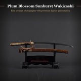 Folded Damascus Steel Plum Blossom Sunburst Wakizashi, Hand Forged Sword