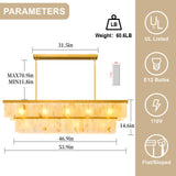 CEENWE Rectangle Alabaster Chandelier, L54 Brass Linear Chandeliers Over Table Pendant Light Modern Mrable Rectangular Chandelier for Kitchen Island Dining Room Living 2-Tier Gold(Include 16 Bulbs)