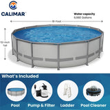 Heavy Duty Frame Above Ground Swimming Pool, CaliFun 18' Round 52" Tall – Rugged 30 mil Liner, Powder‑Coated HD Steel Frame, Easy Setup, Includes Pump, Sand Filter, Skimmer and Pool Cleaner