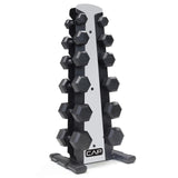 CAP 210 LB Coated Hex Dumbbell Weight Set with Comfort Grip and with Vertical Silver Rack