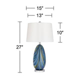 Possini Euro Design Pablo 27" Tall Modern Coastal Table Lamps Set of 2 Blue Art Glass White Shade Living Room Bedroom Bedside Nightstand House Office Home Kitchen Entryway Console (Colors May Vary)