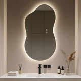 WallBeyond 36"x20" Irregular LED Vanity Mirror with Backlight, Asymmetrical Bathroom Mirror with Lights for Makeup or Modern Sink Area, Anti-Fog & Dimmable, Horizontal/Vertical Mount