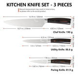 MERKEN 3-Piece Kitchen Knife Set – 8" Chef, 5" Utility, 3.5" Paring – High-Carbon Stainless Steel – Ultra Sharp – Pakkawood Handle – Gift Box