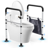 WHLICKS Toilet Safety Rails, Height & Width Adjustable Detachable Toilet Safety Frame for Seniors, Elderly & Disabled, Foldable Handicap Toilet Rails with Handles Storage Bag, Tissue Holder (350LB)