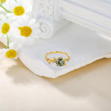 Oseew Natural Moss Agate Ring for Women 10K/14K/18K Solid Gold/Sterling Silve Round Cut Green Moss Agate Engagement Ring Personalized Wedding Promise Ring for Women(Yellow Gold)