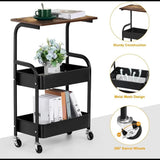FURUIM2024M Utility Trolley 3-Tier Kitchen Rolling Cart, 16.54" Storage with Wheels,Wooden Tabletop