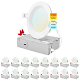 LUXRITE 16-Pack 4 Inch Ultra Thin LED Recessed Lighting, 10.5W, 5 Color Selectable 2700K | 3000K | 3500K | 4000K | 5000K, CRI 90, 750 Lumens, Dimmable LED Wafer Lights, Wet Rated, Baffle Trim