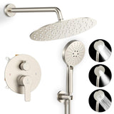 JQBQS Shower Faucet Set 12IN Brass Rough-In Valve Body Trim Kit Rainfall Included Handle Accessories Complete 2 Functions with Rain Head and Handheld Bathroom Systems (12'', Brushed Nickel)