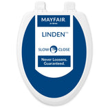 Mayfair Linden Slow Close Toilet Seat, Non Slip Heavy Duty Wood, Easy Install, Made in USA, Elongated, White, 4 Pack