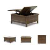 Signature Design by Ashley Moriville Rustic Hinged and Lift Top Cocktail Table with Hidden Storage, Light Brown