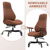 Leather Desk Chair, Mid Century Modern Office Chair, Brown | Lumbar Support, Ergonomic, 360° Swivel, Rubber Rolling Wheels, Adjustable Height, for Adults