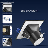 LUXRITE 4 Inch Square LED Recessed Ceiling Light with J-Box, CRI90, 12W, 5CCT Selectable 2700K-5000K, 840 Lumens, Dimmable Canless Downlight, Wet Rated, IC Rated, ETL, Black Trim (12 Pack)
