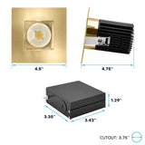 LUXRITE 4 Inch Recessed Light, Regressed Canless LED Spotlight, 5CCT 2700K-5000K, CRI90, 22W, 1700 Lumens High Output, 38º, Interchangeable Square Brass Trim, Dimmable, IC Rated, Wet Rated (4 Pack)