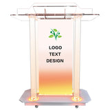 Transparent LED Acrylic Podium with Wheels and Vertical Reading Platform, 46" Lectern for Church and Classrooms