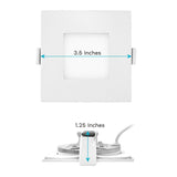 LUXRITE 16 Pack 3 Inch Square Ultra Thin LED Recessed Light with Junction Box, 8W, CCT Color Selectable 2700K | 3000K | 3500K | 4000K | 5000K, Dimmable Wafer Light, 540 Lumens, Energy Star, IC Rated