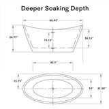 67" Luxury Freestanding Bathtub - Deep Soak Acrylic Tub for Master Bathroom, Modern Standalone Shower Tub with Overflow Drain, Non-Slip Flat Bottom Design, Spa Experience at Home,cUPC Certified