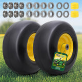 Wiltire 13x6.50-6 Flat Free Tire and Wheel with Rim,Universal 13x6.5-6 Solid Smooth Rubber Zero-Turn Lawn mowers Tire,5.5"-7.72”Centered Hub and 3/4" extra 5/8" 1/2” Bushings(Yellow)