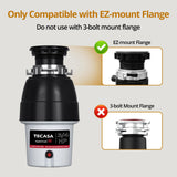 3/4 HP Corded Garbage Disposal for Kitchen Sinks, TECASA Continuous Feed Food Waste Disposer, Sound Reduction, Power Cord Included, Grey and Black - HyperCrush 75