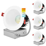 LUXRITE 4 Inch LED Recessed Lighting with Junction Box, 18W, CRI 90, 5 Color Selectable 2700K-5000K, 1500 Lumens, Regressed LED Downlight, 40° Spotlight, Dimmable, Wet Rated, IC Rated (4 Pack)