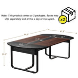Walnut and Black Conference Room Table Curved for Office with Rectangle Grommet, Modern Meeting Table for Office