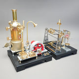 MechPuConToy Steam Engine Model with Boiler and GF-01 Workshop DIY Kit, SE-03 Full Metal Stationary Mill Beam Engine Steam Engine Model Kit That Works with Generator and Lamp Stand (65PCS)