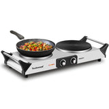 Hot Plate Double Burner for Cooking, 1800W Countertop Electric Stoves | Silver Techwood