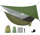 Camping Hammock with Rain Fly Tarp and Mosquito Net Portable Single Double Hammock Tent | Green FIRINER
