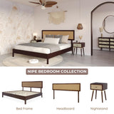 Bme Nipe 14 Inch Bohemian Bed Frame with Adjustable Woven Headboard - Rustic & Vintage Unique Style with Acacia Wood - No Box Spring Needed - Easy Assembly - Twin, Walnut