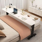 LAKIQ Modern Rolling Laptop Desk for Bed White Over Bed Computer Desk with Wheels Height Adjustable Laptop Stand Bedside Table (White-Black, 82.7" L x 19.5" W x 26.8" H)