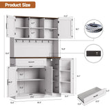 ONBRILL 71" Pantry Cabinet, Kitchen Pantry Storage Cabinet with LED Light & Outlet, Kitchen Hutch with Microwave Shelf & 6 Hook, Door Shelf & Drawer & Adjustable Shelf, Dining Room, Off White+Walnut