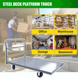 Steel Platform Truck 2000 lb Capacity, 60" x 24" Heavy Duty Flatbed Push Cart with Smooth Deck