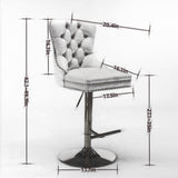 MOOLSUN Rotating Velvet Bar Stools Set of 4, Modern Padded with Nailhead Trim and Tufted Back, Adjustable Swivel Counter Height Stools for Kitchen Island, Bar, Club,Gray(Gold Base)