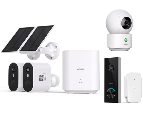 5MP SolarCam Max System 2-Cam-Kit + 3MP Doorbell Camera + 3MP Indoor Camera AOSU