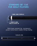 KONLLEN Carbon Fiber Pool Cue, Low Deflection Shaft with Pro Taper, Ebony Inlay Design, 11.8mm Tip, Adjustable Weight System