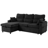 Convertible Sofa Bed, Chenille L-Shaped Sectional Sofa with Storage, Black
