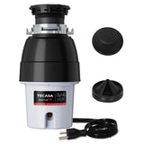 3/4 HP Corded Garbage Disposal for Kitchen Sinks, TECASA Continuous Feed Food Waste Disposer, Sound Reduction, Power Cord Included, Grey and Black - HyperCrush 75