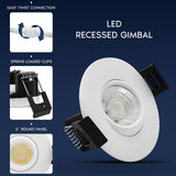 LUXRITE 2-Inch Gimbal LED Recessed Lighting, 5 Color Selectable 2700K-5000K, 6 Watts, 400 Lumens, Adjustable 360º + 30º Swivel Spotlight, Dimmable, CRI90, IC & Wet Rated, ETL, White (12 Pack)