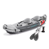 Intex Dakota K2 2 Person Inflatable Vinyl Kayak and Accessory Kit with 86 Inch Oars, Air Pump, and Carry Bag for Lakes and Rivers, Gray and Red Intex