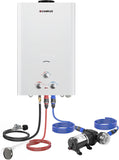 CAMPLUX 4.22 GPM Portable Propane Water Heater, 110,000 BTU Tankless Outdoor Shower for Camping & RV 3.3 GPM Water Pump & Pipe Strainer, Low Pressure & Quick Setup