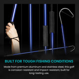 GAFFER SPORTFISHING Aluminum Fish Gaff Hook | Lightweight Fishing Pole with Sharp Stainless Steel Spear Hook | Ergonomic Foam Grips, Secure Lanyard | Saltwater & Freshwater Fishing Gaff | 54" Blue